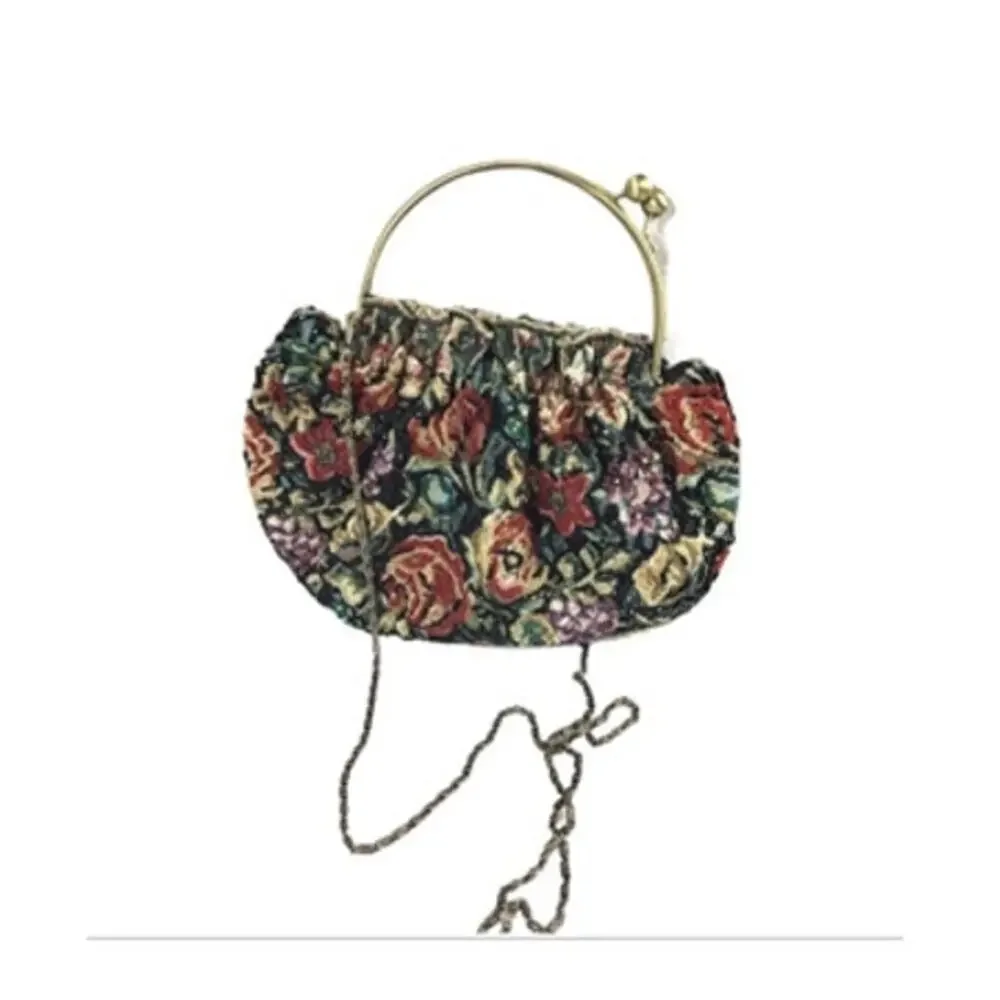Y2K Vintage Woven Floral Tapestry Top Handle Bag with Long Shoulder Chain